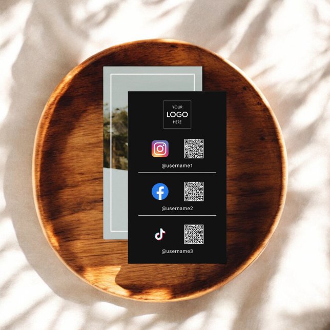 Photo QR Code Modern Logo Black Business Card (Creator Uploaded)