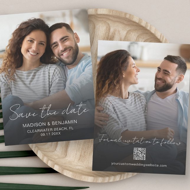 Photo QR Code Modern Wedding  Save The Date (Simple Elegant Modern Photo QR Code Wedding Save The Date)