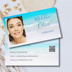 Photo QR Code Ocean Beach Sea Travel Blue  Business Card