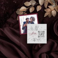 Photo QR Code Online RSVP Burgundy Grey Botanical