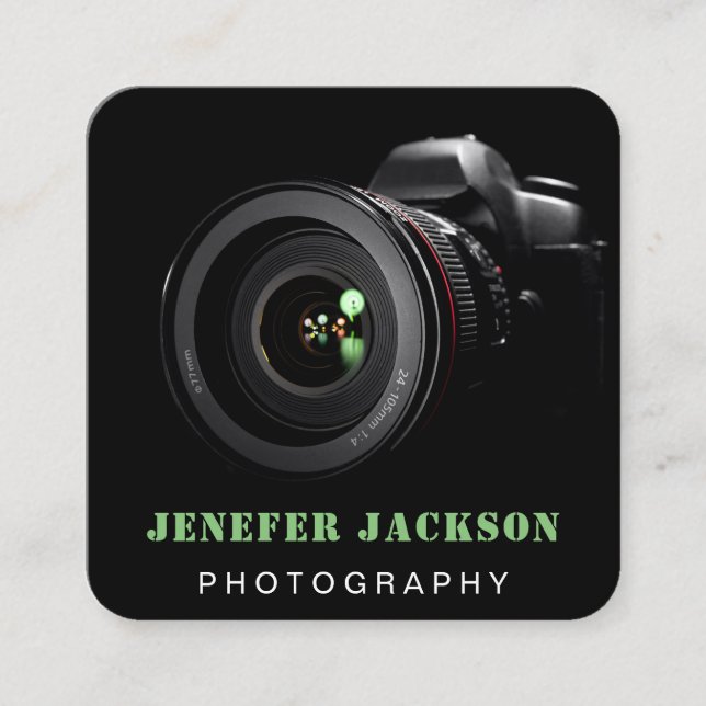 Photo QR Code | Photographer Photography BLACK Square Business Card (Front)