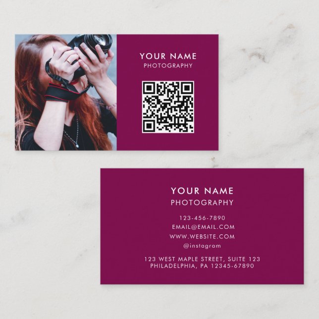 Photo QR Code, Photographer Photography Business Card (Front/Back)