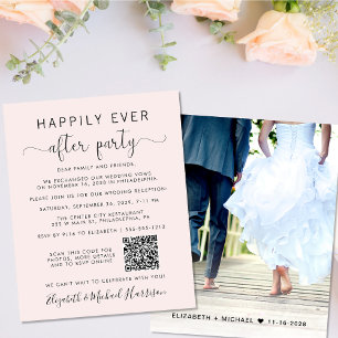 Photo QR Code Pink Wedding Reception Invitation