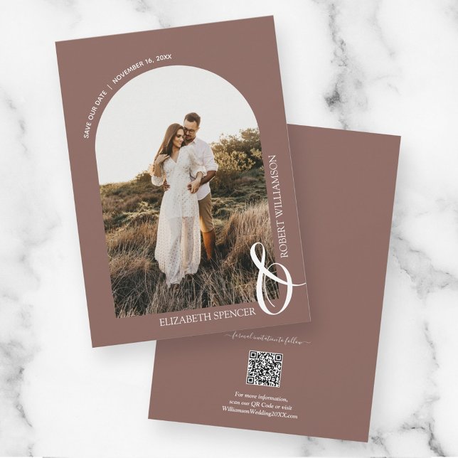 Photo QR Code Rose Taupe Wedding Save The Date (Creator Uploaded)