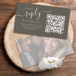 Photo QR Code RSVP Online Calligraphy Script Enclosure Card