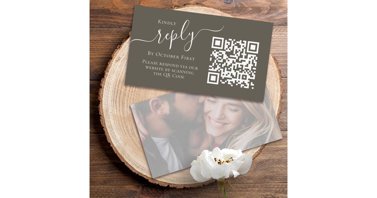 Answer Booklet Script Qr Code Photo Photo QR Code RSVP Online Calligraphy Script Enclosure Card | Zazzle