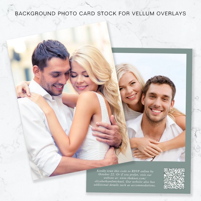 Photo QR Code Sage Green Background Vellum Overlay Invitation (Creator Uploaded)