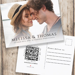 Photo QR Code Save the Date Classic Elegant Announcement Postcard