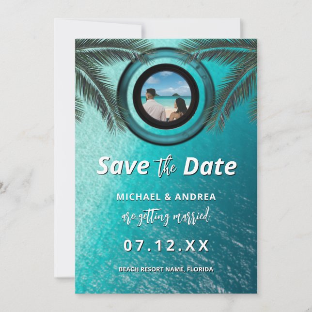 Photo | QR Code Summer Ocean Beach Wedding Modern  Save The Date (Front)
