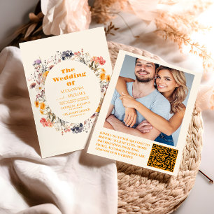 Photo QR Code Wildflower Wreath Greenery Wedding Invitation