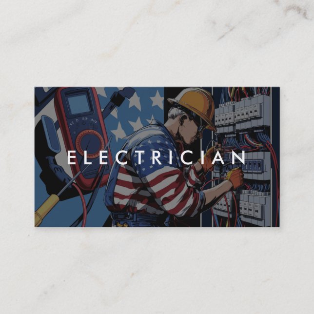 *~* Photo QR Electrician Patriotic Flag AP75 Business Card (Front)