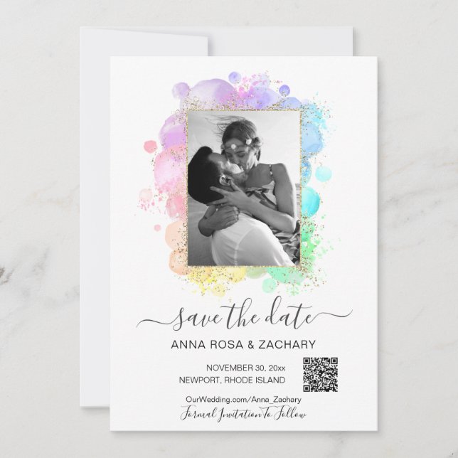 *~* Photo QR - Pastel SAVE the DATE Website AR6 In Invitation (Front)