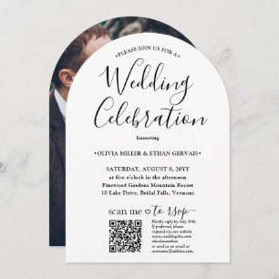 Photo & QR RSVP Simple Script Wedding Celebration Invitation