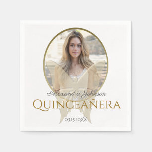 Photo Quinceanera 15th Birthday Gold Butterfly Napkin