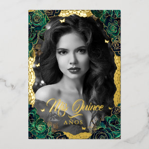 Photo Quinceanera Emerald Rose Gold Lace