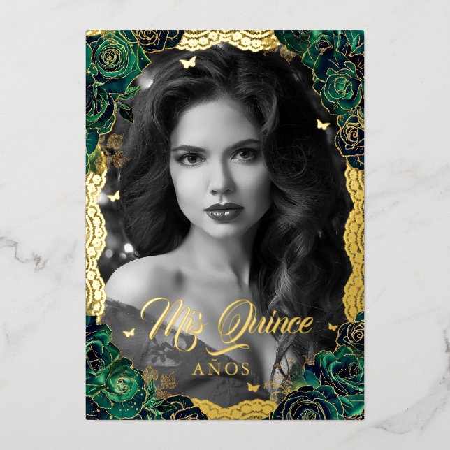 Photo Quinceanera Emerald Rose Gold Lace (Front)