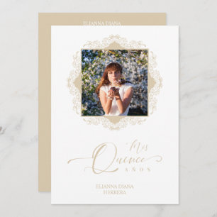 Photo Quinceañera Español Effect Golden Lace Invitation