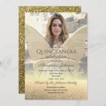 Photo Quinceanera Glitter Gold Butterfly