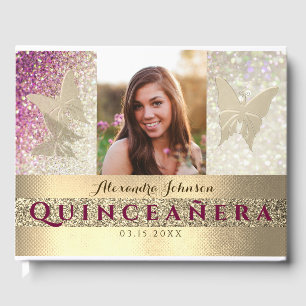 Photo Quinceanera Glitter Pink Guest Book