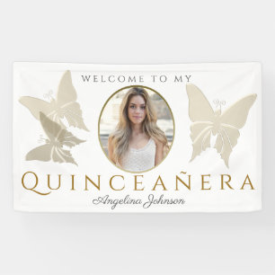 Photo Quinceanera Gold Butterfly Welcome Banner