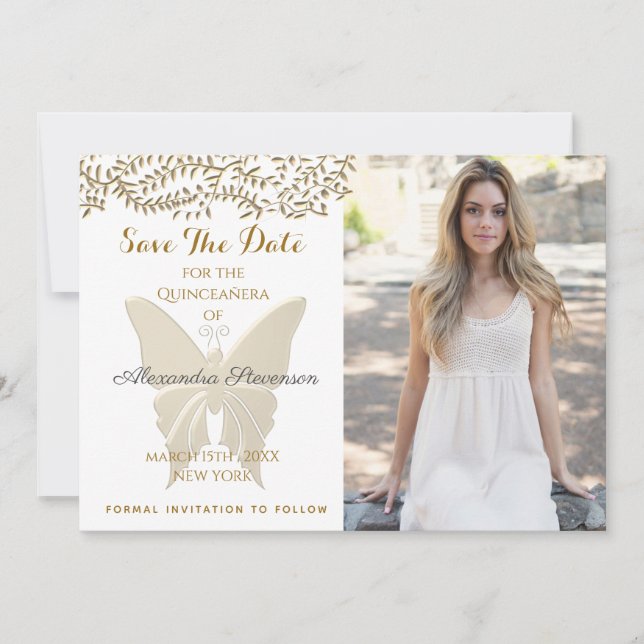 Photo Quinceanera Gold Save The Date (Front)