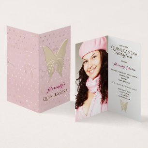 Photo Quinceanera Rose Gold Butterfly Invitation