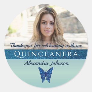 Photo Quinceanera Thank You Classic Round Sticker