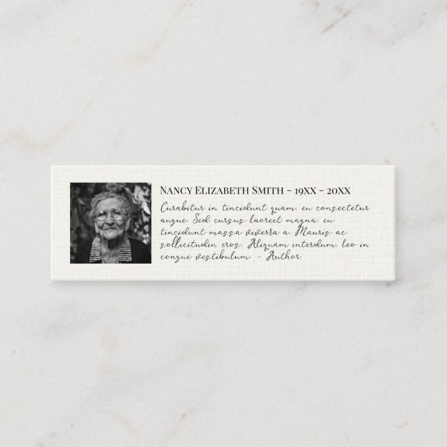 Photo quote celebration of life funeral bookmark mini business card (Front)