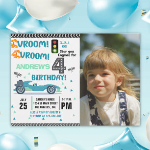 Photo Race Car • 4th Birthday Racing Party Invitation