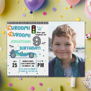 Photo Race Car • 9th Birthday Boy Invitation