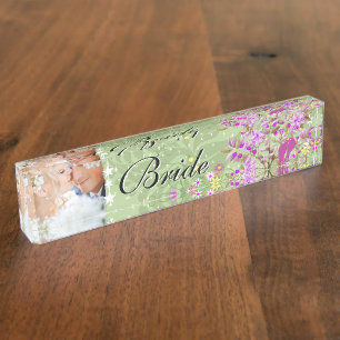 Photo Radiant Orchid Bride Love Bird Wedding Nameplate