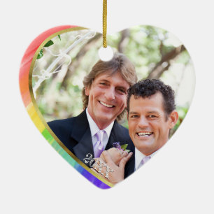 Photo + Rainbow LGBT Mr. & Mr. Watercolor Ceramic Tree Decoration