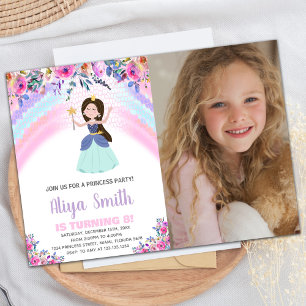 Photo Rainbow Pink Princess Birthday Invitations