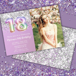 Photo Rainbow Sparkle 18th Birthday Invitation