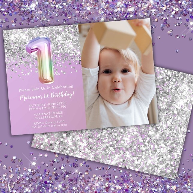 Photo Rainbow Sparkle 1st Birthday Invitation (Creator Uploaded)
