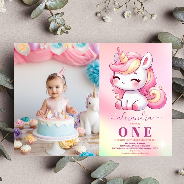 Photo Rainbow Unicorn Birthday Invitation 1st (Creator Uploaded)