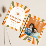 Photo Rainbow Wavy Groovy Save the Date Qr Code<br><div class="desc">Photo Burnt Orange Sun Retro Boho Save the Date Qr Code</div>