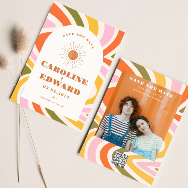 Photo Rainbow Wavy Groovy Save the Date Qr Code (Creator Uploaded)