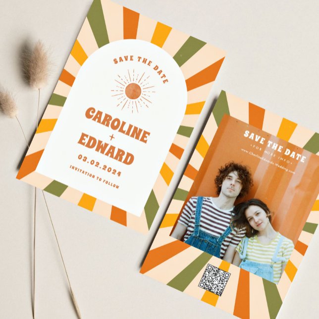 Photo Rainbow Wavy Groovy Save the Date Qr Code (Creator Uploaded)