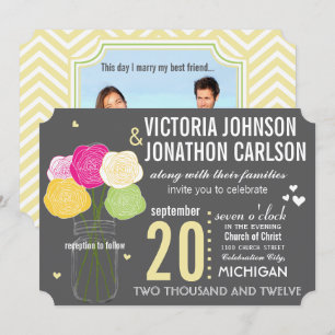 Photo Ranunculus Typography Modern Wedding Invitation