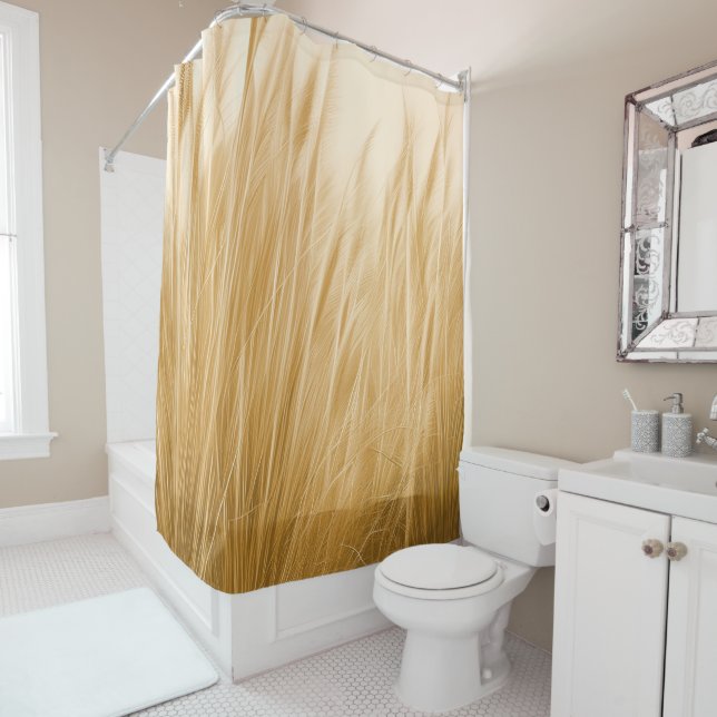 Photo Realistic Pampas Grass Beige Minimal Shower Curtain (In Situ)