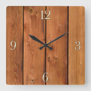 Photo Realistic Rustic, Treated Wood Board Square Wall Clock