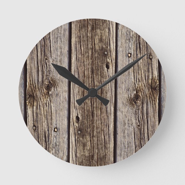 Photo Realistic Rustic, Weathered Wood Board Round Clock (Front)