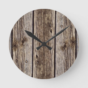 Photo Realistic Rustic, Weathered Wood Board Round Clock