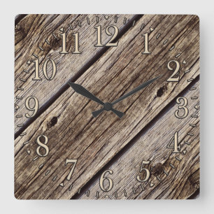 Photo Realistic Rustic, Weathered Wood Board Square Wall Clock