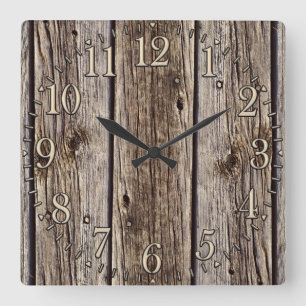 Photo Realistic Rustic, Weathered Wood Board Square Wall Clock
