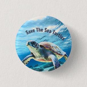 Photo Realistic Sea Turtle   Save The Sea Turtle 3 Cm Round Badge