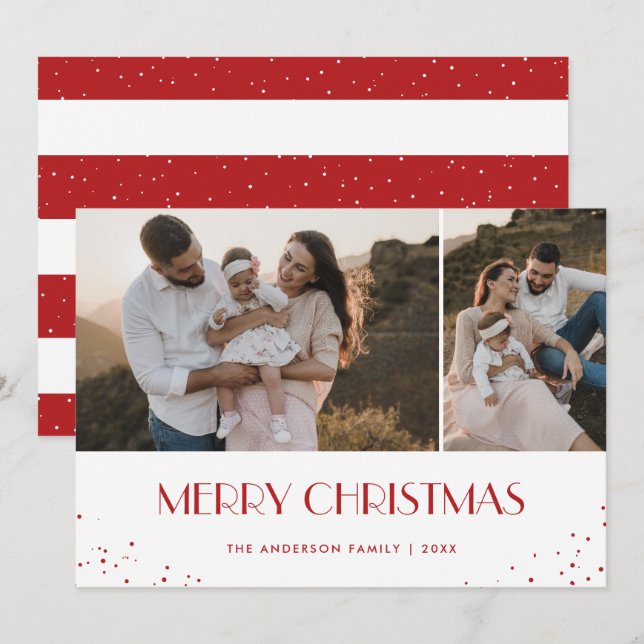 Photo Red and White Merry Christmas Holiday Card (Front/Back)