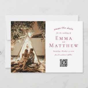 Photo Red Arabic Tile Pattern with QR Save The Date