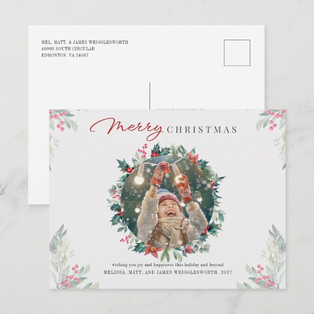 Photo Red Berries Botanical Christmas Holiday Postcard (Front/Back)